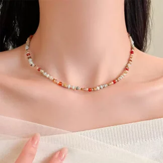 Multicolor Natural Stone Beaded Collarbone Necklace