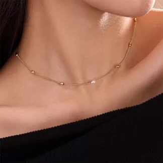 Natural Pearl and Gold Bead Collarbone Necklace